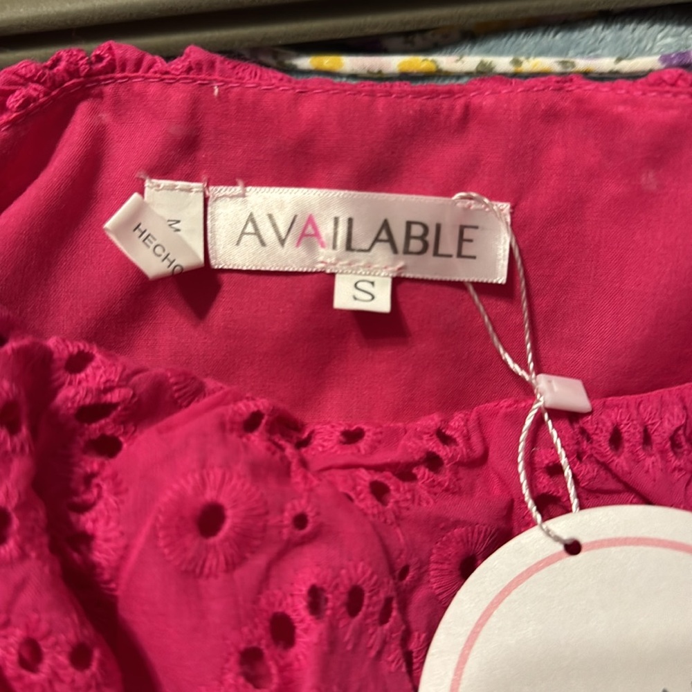 Available Pink Eyelet Ruffle Tank Top, Size S - Picture 5 of 5